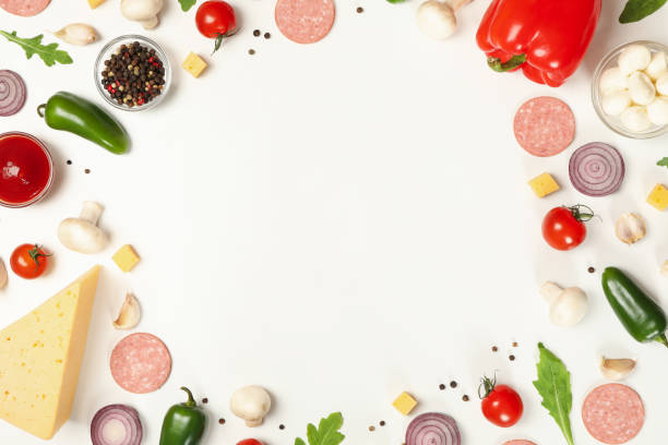 istock Ingredients for cooking pizza on white background, space for text 1276765951