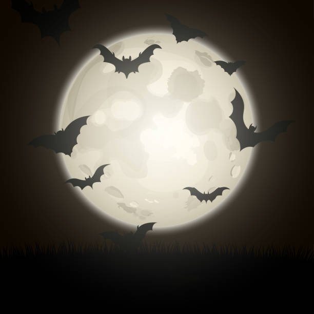 sylwetki nietoperzy na nocnym tle pełni księżyca. - bat cartoon halloween wing stock illustrations