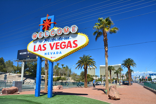 Las Vegas, USA - March 23, 2018 : Welcome to Fabulous Las Vegas, Nevada sign on the Strip