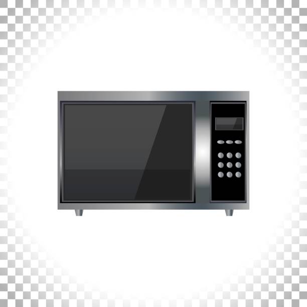 istock Modern microwave icon. Front view. Metal and black glass. Microwave image isolated on transparent background. Vector illustration. 1276771184