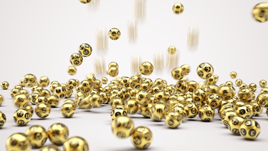 rain of golden lottery balls. 3d illustration, suitable for lottery, bingo and luck themes.