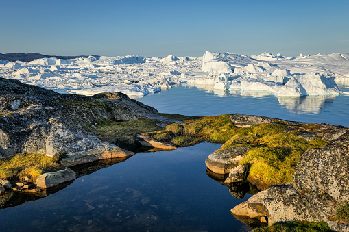 Greenland Ilulissat glaciers at fjord Disco Bay West Greenland