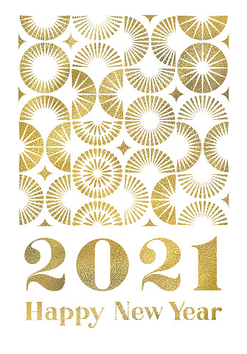 New Year greeting card with gold colored modern geometric semi circle pattern. 
Editable vectors on layers.