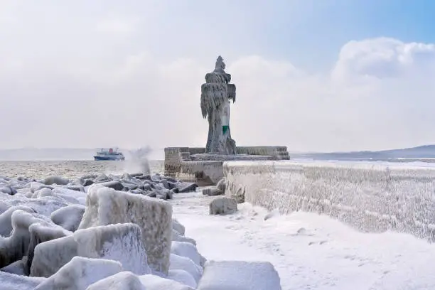 Lighthouse in winter time in Sassnitz, Germany.