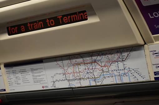 London / UK - February 2020 : London tube map inside a metro car