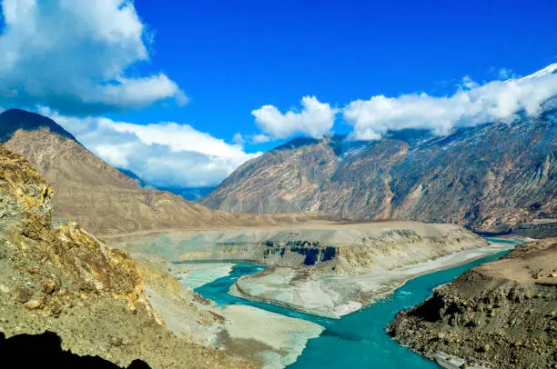 Indus river in the karakoram mountains range