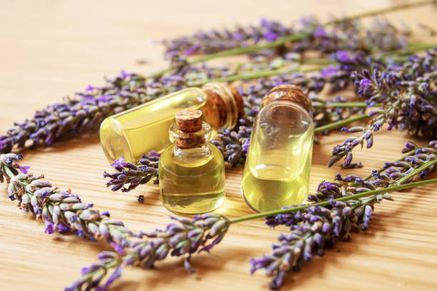 istock Lavender essential oil in a small bottle. Selective focus. 1276789940