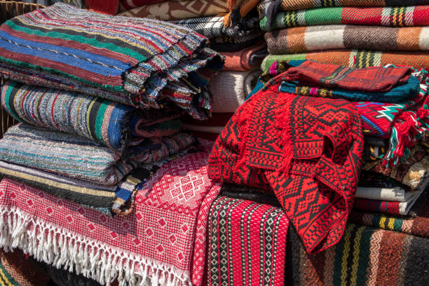 istock Beautiful and colorful Bulgarian traditional blankets 1276793738