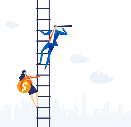 Business people climbing up the ladder of success. Business concept illustration