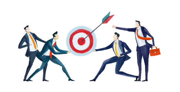 istock Digital illustration Business people fighting forum, target, deal. Competitive business life, way to success 1276795020