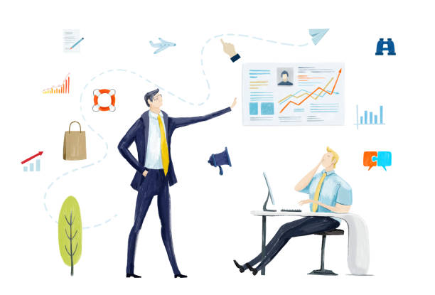 istock Digital illustration Big group of business people work in office, having a meeting, discussing the deal and business planning. Work together.  Business concept 1276795025