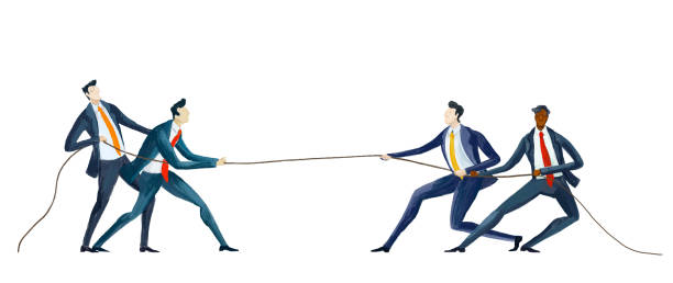 istock Digital illustration Business people pulling rope in order to find out the strongest team. Competitive business life, way to success 1276795964