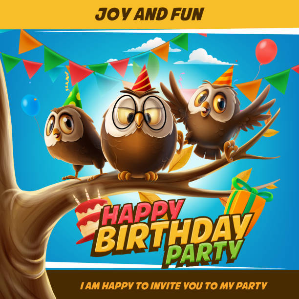 Birthday Party With Lucky Owls Stock Illustration - Download Image Now -  Animal, Anniversary, Art - iStock