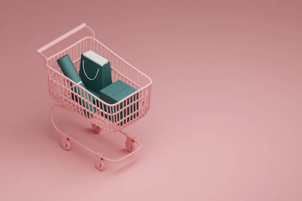 istock Shopping trolley cart with boxes and copy blank space on the right 1276810045