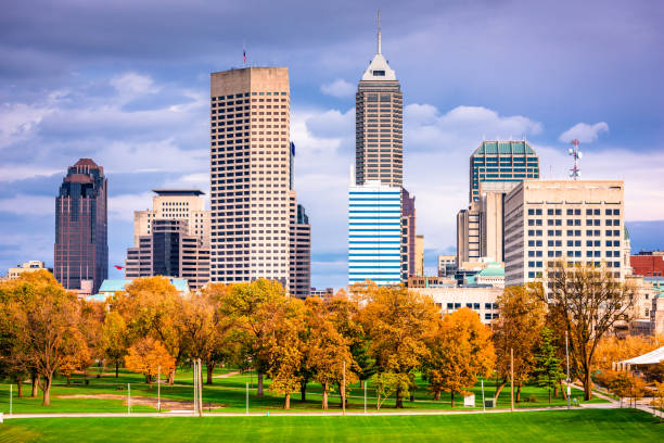 Indianapolis, Indiana, USA Indianapolis, Indiana, USA city skyline in autumn. landscape view of indianapolis indiana during the day stock pictures, royalty-free photos & images