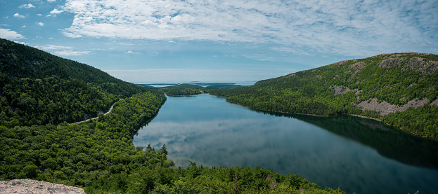 Cloud reflections in Jordan Pond from South Bubble Point in Acadia National Park Maine
