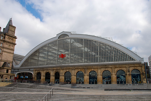 Liverpool / UK - April 2014: The entrance to Lime Street Station in Liverpool, UK
