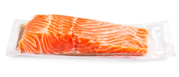 istock Vacuum packed salmon portion fillet isolated on white background, top view 1276815783