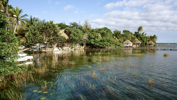 Bacalar Lagoon at Lake Bacalar in Quintana Roo, Mexico stock photo