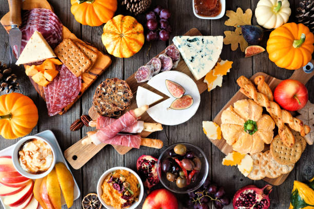 istock Autumn appetizer table scene against a dark wood background 1276819186
