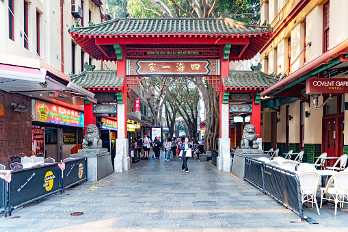 View of people visiting the Chinatown in Sydney. It is Australia's largest Chinatown..