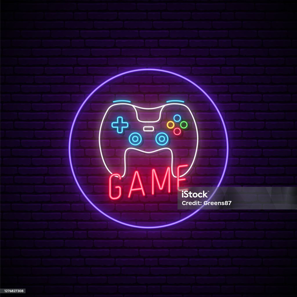 Neon Game Signboard Glowing Neon Gamepad Icon In Circle Frame On Brick Wall  Background Game Controller Vector Illustration Stock Illustration -  Download Image Now - iStock