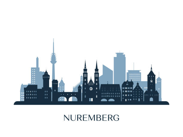 nürnberger skyline, monochrome silhouette. vektor-illustration. - germany tourism skyscraper urban scene stock-grafiken, -clipart, -cartoons und -symbole