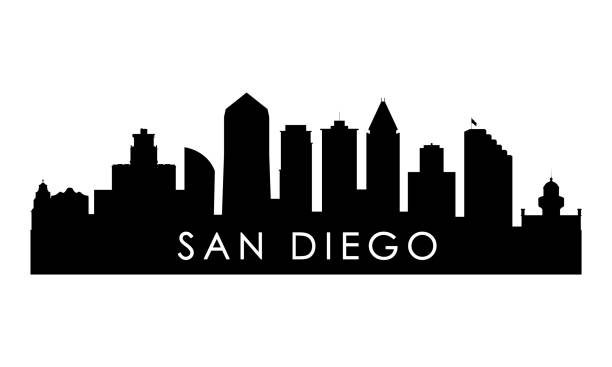 San Diego skyline silhouette. Black San Diego city design isolated on white background. San Diego skyline silhouette. Black San Diego city design isolated on white background. san diego stock illustrations