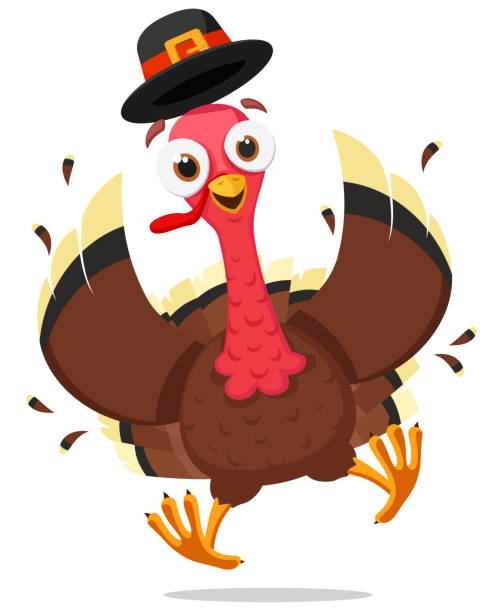 kuş hindisi koşar ve kanatlarını çırpıyor. şükran günü - turkey stock illustrations