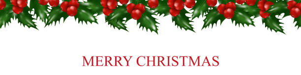 istock Holly berries Christmas border. Xmas and New Year garland decorations. Vector 1276837236