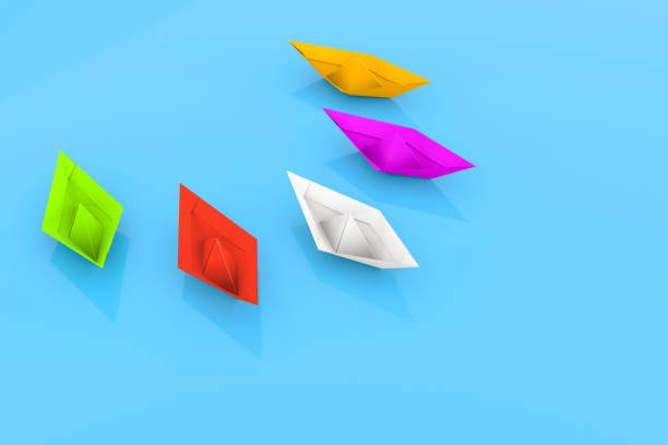 istock different colors paper boats on a bright blue surface - perfect serenity - diversity confidently keep afloat metaphor - 3d render 1276837759