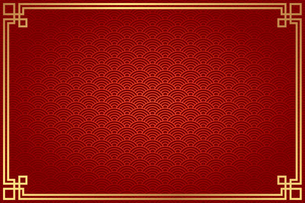 Red background in chinese style. Red traditional oriental seamless pattern with golden frame. chinese tapestry stock illustrations