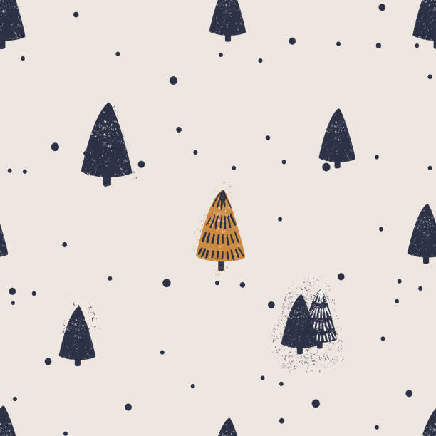 winter seamless pattern Winter seamless pattern with trees. Hand drawn vector illustration aquatint stock illustrations