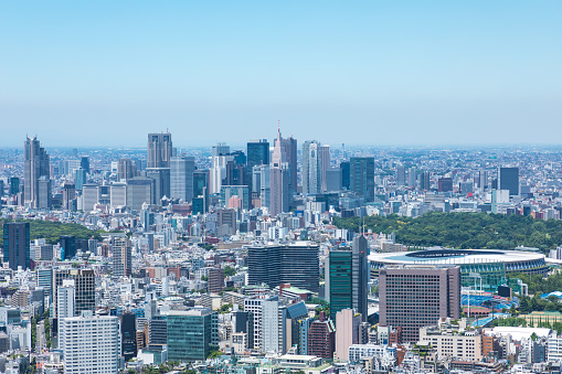 View from helicopter flying over Tokyo, heading to Tokyo Skytree