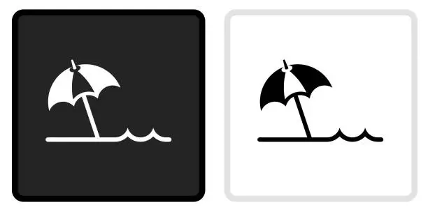 Vector illustration of Beach Umbrella Icon on  Black Button with White Rollover