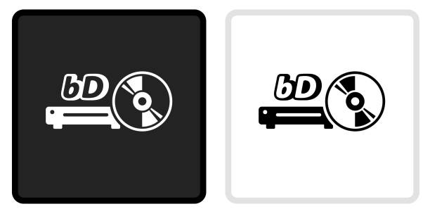 illustrations, cliparts, dessins animés et icônes de blue ray & dvd player icon sur black button avec rollover blanc - digital video disk