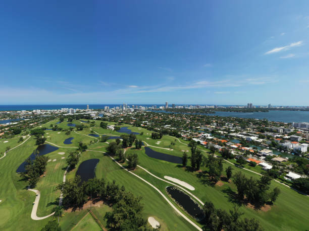 istock Aerial photo Miami Beach golf course landscape and Biscayne Bay scene 1276874591