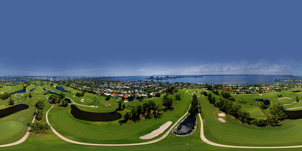 Aerial spherical panorama Miami Beach neighborhood and golf course