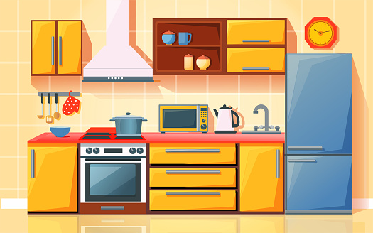 Modern Kitchen Interior Background Template Stock Illustration - Download  Image Now - Kitchen, Cartoon, New - iStock