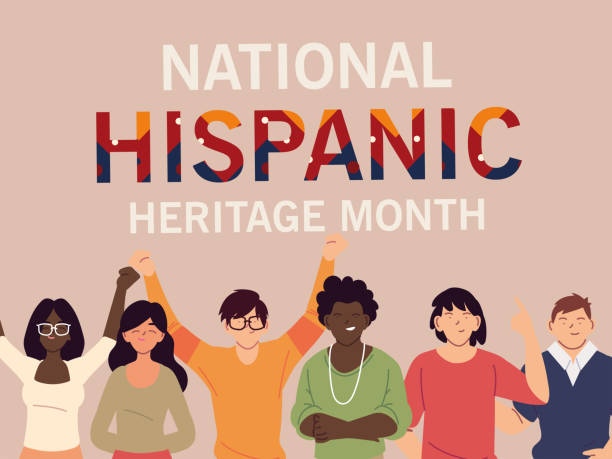 ilustrações de stock, clip art, desenhos animados e ícones de national hispanic heritage month with latin women and men vector design - latin american and hispanic ethnicity illustrations