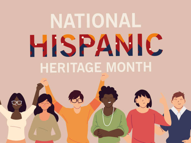 national hispanic heritage month with latin women and men vector design national hispanic heritage month with latin women and men cartoons design, culture and diversity theme Vector illustration tradition stock illustrations
