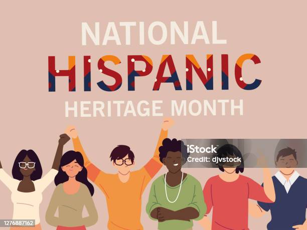 National Hispanic Heritage Month With Latin Women And Men Vector Design Stock Illustration - Download Image Now