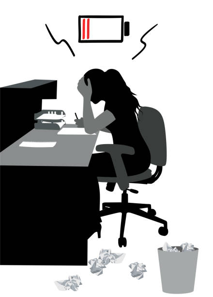 Tired Frustrated Need Recharging Young woman working at her desk in frustration as she is getting tired and needs her battery recharged. essay writing stock illustrations