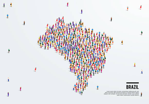 карта бразилии. большая группа людей формируется, чтобы создать форму карты бразилии. векторная иллюстрация. - brazil stock illustrations