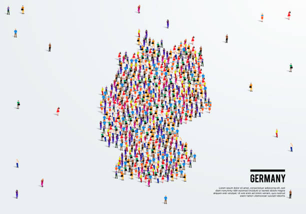Germany Map. Large group of people form to create a shape of Germany Map. vector illustration. Germany Map. Large group of people form to create a shape of Germany Map. vector illustration. german people stock illustrations