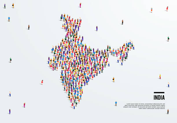 インド地図。インド地図の形状を作成するために、大勢の人々が形成します。ベクトルの図。 - india map cartography pakistan点のイラスト素材／クリップアート素材／マンガ素材／アイコン素材