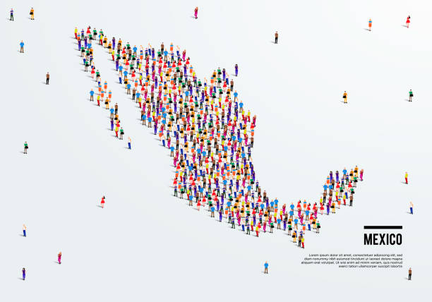 Mexico Map. Large group of people form to create a shape of Mexico Map. vector illustration. Mexico Map. Large group of people form to create a shape of Mexico Map. vector illustration. mexico people stock illustrations