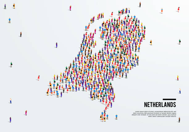 нидерланды или голландия карта. большая группа людей формируется, чтобы создать форму карты нидерландов. векторная иллюстрация. - netherlands stock illustrations