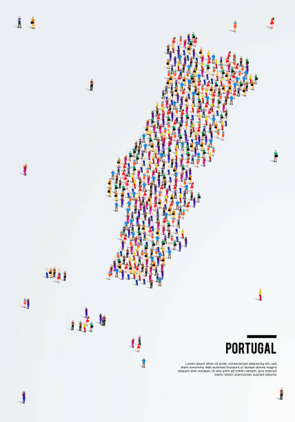 portekiz haritası. büyük insan grubu portekiz haritası'nın bir şeklini oluşturmak için oluşur. vektör illüstrasyon. - portugal stock illustrations