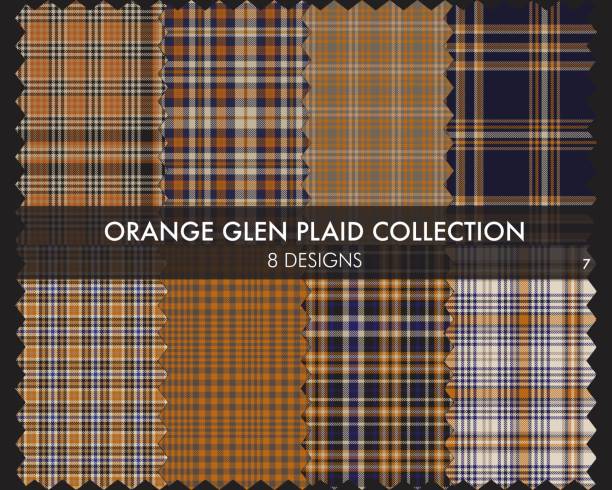 illustrazioni stock, clip art, cartoni animati e icone di tendenza di orange glen plaid tartan seamless pattern collection - spring decoration orange series